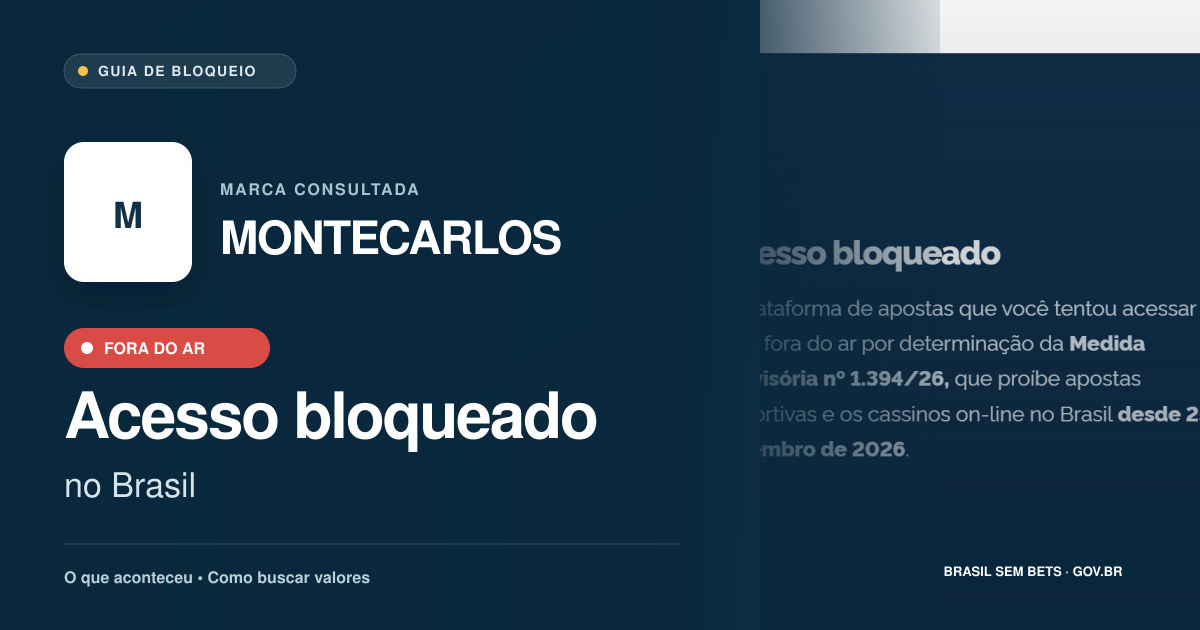 MONTECARLOS: acesso bloqueado no Brasil e orientações para buscar valores